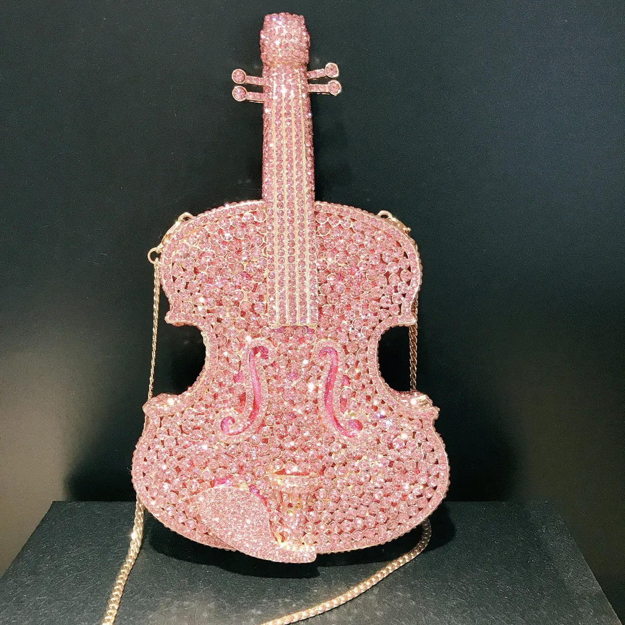 Wholesale New Design Violin Shape Lady Party Purse Wedding Gift Luxury Bling Rhinestone Evening Clutch Bag Women