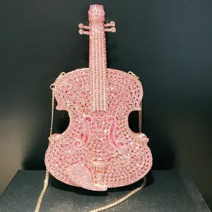 Commercio all'ingrosso nuovo Design a forma di violino Lady Party Purse regalo di nozze Luxury Bling strass pochette da sera donna