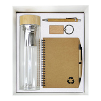 Vente en gros de coffret de cadeaux d'entreprise promotionnel en bambou écologique Logo personnalisé Gobelet en bambou Journal de notes de journal 6 en 1