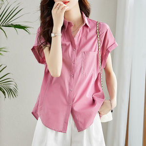 Chemise en coton pour <span class=keywords><strong>femme</strong></span>, manches courtes, été, nouvelle mode jeune, haut décontracté chic en coton - Product Image 1