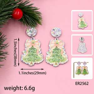 Pendientes personalizados de Casa árbol de Navidad, joyería de corte láser acrílico rosa para mujer - Product Image 3