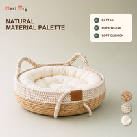 Lit pour chat en rotin naturel tissé à la main, résistant à l'usure, écologique, moderne, solide, amusant, tricoté, portable, intérieur/extérieur