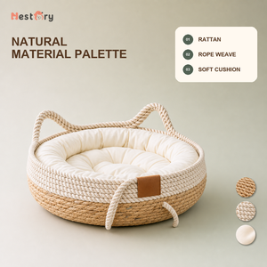 Lit pour <span class=keywords><strong>chat</strong></span> en rotin naturel tissé à la main, résistant à l'usure, écologique, moderne, solide, amusant, tricoté, portable, intérieur/extérieur - Product Image 2