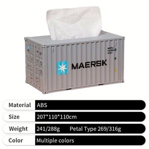 Caja de pañuelos de plástico con modelo de contenedor de envío y placa de resorte, organizador de escritorio, regalo de oficina/negocio - Product Image 2