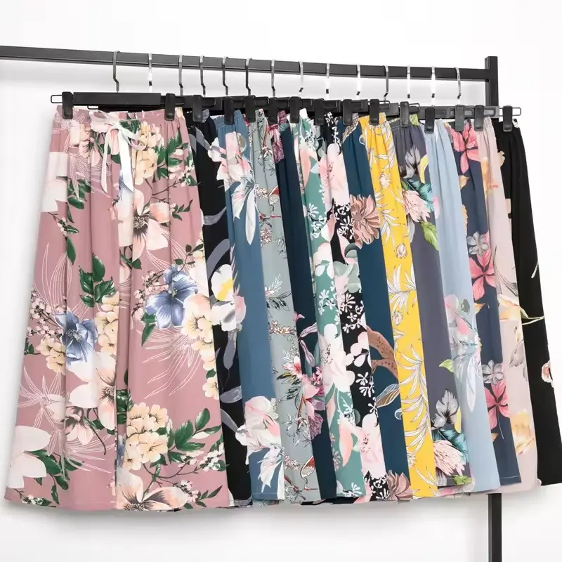 Loose Plus Size Pants Sleepwear Flower Print Pajama Pants Thin Cute Bottoms Women Summer Long Pants