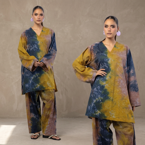 Fusion Premium Co-Ords <b>Set</b> Crystals Lawn 2-Piece Casual Shorts <b>Tie</b> <b>Dye</b> Breathable Crepe Fabric Office Summer Chapter Edition - Product Image 2