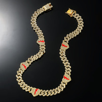 Vente en gros 2025 12MM rouge glacé coeur brisé chaîne à maillons cubains plaqué or Punk Hip Hop bijoux de mode pour hommes femmes pour les fêtes