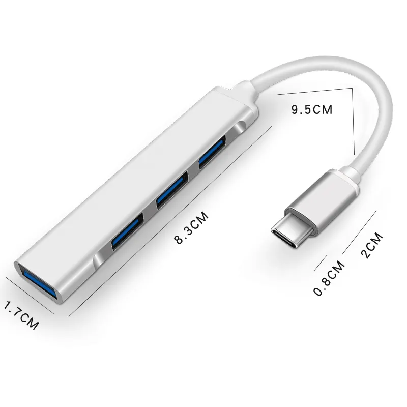 HUB Multi Splitter USB C Tipe C, Adaptor OTG Tipe C Kecepatan Tinggi 4 Port untuk HUAWEI Xiaomi Macbook Pro 15 Air Pro, Aksesori
