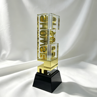 Trophée personnalisé en métal et cristal gravé au laser 3D avec finition plaquée or, style luxe léger, motif floral, récompenses d'entreprise