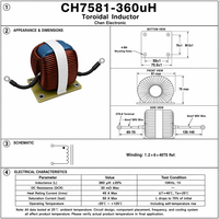 Inducteur toroïdal à courant élevé CH7581-360uH 360uH 50A 30mOhm à double noyau en fil de cuivre plat pour SMPS, chargeur EV, onduleur solaire, UPS