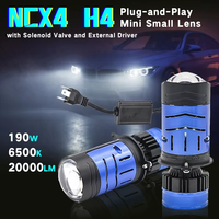 AILECAR NCX4 H4 Lente de Proyector Mini Bi-LED Plug and Play con Válvula Solenoide y Controlador Externo 20000LM 190W 6500K Ajuste Universal