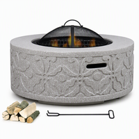 Brasero MGO d'extérieur au design moderne, pour charbon et bois, avec texture pierre, motif floral et écran anti-étincelles, pour jardin, patio et mobilier d'extérieur