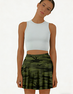 Conjunto de 4 Minifaldas de Cintura Alta con Corte en A - Faldas Acampanadas de Camuflaje y Color Liso para Mujer, Ideales para Uso Casual, Deportivo y Urbano - Product Image 2