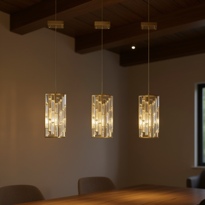 Lámpara Colgante Moderna de Cristal de 4 Pulgadas, Paquete de 3, Ajustable, Diseño de Prisma, Acabado Dorado, para Comedor y Sala de Estar - Product Image 2