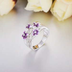 Anello da Donna in Rame con Fiore in Smalto Viola e Micro Pavé di Zirconi, Gioiello alla Moda - Product Image 2