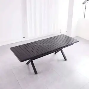 6-8 người ngoài trời Mở rộng hình chữ nhật bảng Patio matel bàn ăn cho sàn, vườn, sân và trong nhà, màu đen