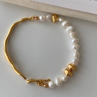 Pulsera de Perlas Barrocas Hechas a Mano al por Mayor con Dijes de Corazón y Acero Inoxidable, Joyería de Moda para Mujer y Hombre