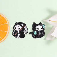 Épinglette en émail chat squelette Gothique, badge décoratif en métal pour sac à dos, veste, sac, accessoire de mode fantaisie, ornement de dessin animé effrayant