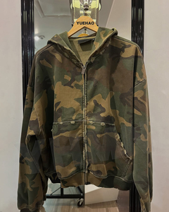 Manufacturer Custom Hoddie Hombre Dtg Printed 420 GSM Cotton French Terry Zip up Camouflage <b>Camo</b> Acid Wash Distressed <b>Hoodie</b> <b>Men</b> - Product Image 1