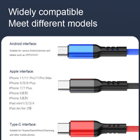 Precio más barato de fábrica con la mejor calidad Android Teléfono móvil Nylon Multi Cargador Luz Micro Tipo C 3 en 1 Cable de carga USB