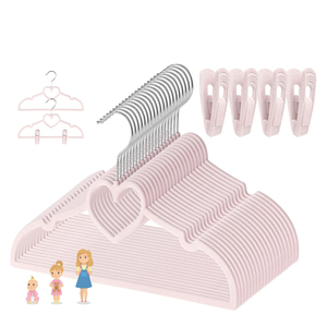Fábrica de Perchas al por Mayor, Perchas de Terciopelo Antideslizantes con Forma de Corazón Rosa para Niños - Product Image 1