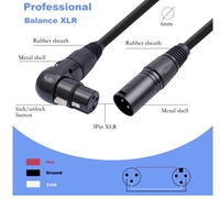 Adaptateur de câble d'extension de microphone XLR, connecteur micro XLR femelle 90 degrés vers XLR mâle droit 3 broches pour haut-parleur