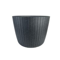 Jardinière en PP durable et légère, grande coupelle ronde avec rainures verticales, trous de drainage, finition blanchie pour usage extérieur/intérieur