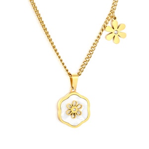 Collier pendentif tendance plaqué or, motif floral avec incrustation de cristaux, bijou à porter au quotidien, cadeau - Product Image 1
