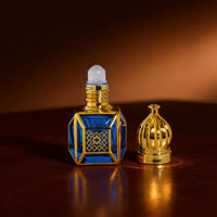 Flacon roll-on en verre octogonal de luxe de 6 ml et 12 ml pour huiles essentielles, flacon de parfum Attar de style arabe avec bouchon en forme de dôme d'oignon doré