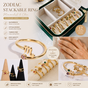 แหวนสแตนเลสสตีล 12 ราศี พร้อมอัญมณีประจำเดือนเกิด ประดับเพชร CZ ปรับขนาดได้ ขายส่ง - Product Image 1