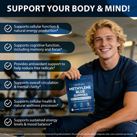 Bonbons de supplément de méthylène bleu 5 mg sans gluten, marque privée OEM, antioxydant, gommes de méthylène bleu pour le soutien du cerveau et de la concentration
