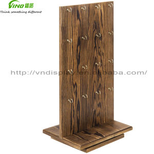 Organisateur de bijoux rotatif à 360 degrés rustique en bois brûlé 32 crochets porte-bracelet présentoir à bijoux - Product Image 3