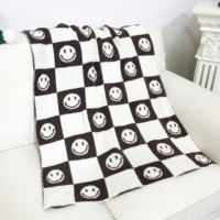 Couverture en tricot confortable personnalisée damier sourire visage motif personnalisé écologique en tricot pour la maison chaude