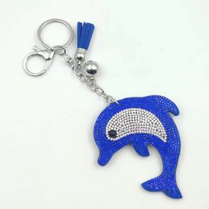 Wholesale Two-Color Dolphin Keychain Rhinestone Velvet Fabric Bag Charm Hanging for <b>Keys</b> Bag <b>Purse</b> Gift - Product Image 4