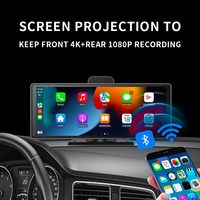 Caméra de voiture 10.26 pouces Moniteur de voiture portable Enregistreur Dvr de voiture Support Caméra arrière pour Android Auto avec caméra frontale à commande vocale
