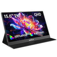 شاشة محمولة مقاس 15.6 بوصة بدقة QHD وتردد 60 هرتز ودقة 2K 1440P IPS، شاشة خارجية للابتوب مع غطاء ذكي ومكبرات صوت مدمجة لأجهزة ماك بوك