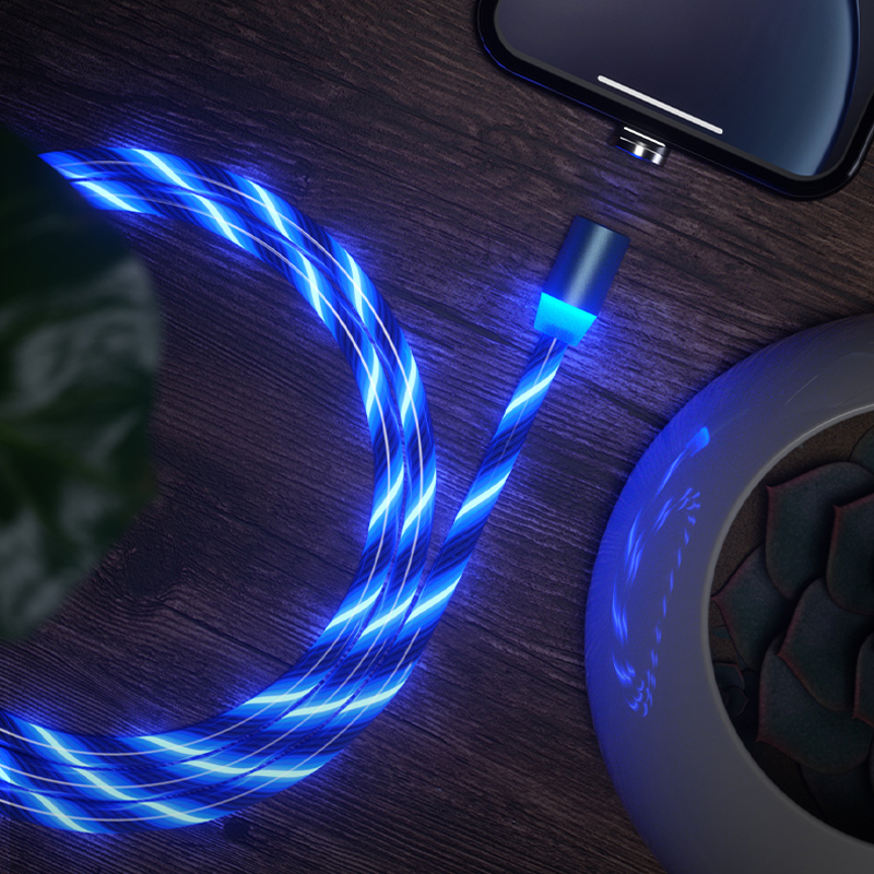 Светящийся светодиодный зарядный кабель 2 метра USB Магнитный зарядный кабель для Android 3 в 1 светящийся USB-кабель