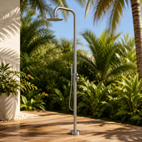 Colonne de douche autoportante d'extérieur à double fonction avec pommeau de douche moderne, idéale pour appartement et hôtel, avec cartouche céramique