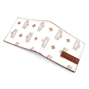 Carteira de couro com três dobras e bloqueio de RFID slim para homens com padrões de fios elegantes e padrões personalizados