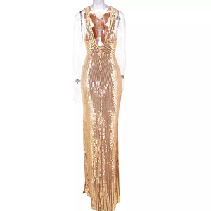 新款设计奢华无袖性感侧缝镂空露背亮片晚礼服女士舞会礼服派对礼服 - Product Image 6