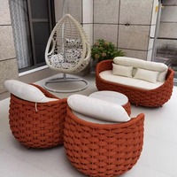 Canapé d'extérieur en rotin tressé en corde, style nordique moderne, trois places, en alliage d'aluminium, imperméable, résistant aux UV, mobile pour balcon