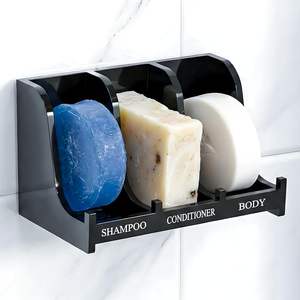 <span class=keywords><strong>Porte</strong></span>-<span class=keywords><strong>savon</strong></span> en acrylique pour mur de douche - <span class=keywords><strong>Porte</strong></span>-<span class=keywords><strong>savon</strong></span> à 3 compartiments pour shampoing, revitalisant et <span class=keywords><strong>savon</strong></span> pour le corps, drainage rapide et antirouille - Product Image 1