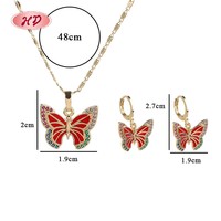 Ensemble de bijoux de mode papillon rouge plaqué or 18 carats pour femmes incrustation de CZ étincelante pour les occasions décontractées de fête en gros de noël