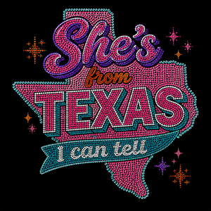 Precio al por mayor Diseño de diamantes de imitación termoadhesivos brillantes 'She's From Texas' populares para camiseta - Product Image 5