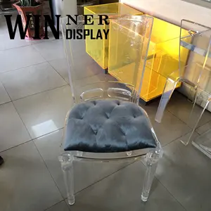 custom modern removable grey color cushions plastic chairs transparent acrylic chairs without arms