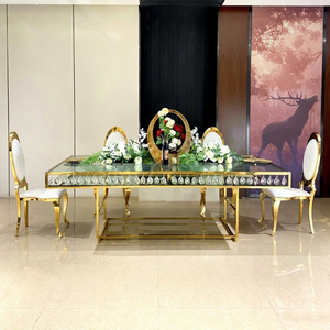 Mesa de Comedor Rectangular Moderna y Lujosa con Marco de Acero Inoxidable y Cristal para Restaurante, Eventos, Bodas, Hotel y Sala de Estar - Product Image 1