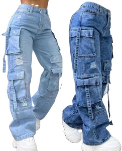 Pantaloni da Donna Vintage a Gamba Larga Mom <span class=keywords><strong>Jeans</strong></span> a Vita Alta Casual Streetwear <span class=keywords><strong>con</strong></span> Tascone Cargo in Denim Stile Boyfriend - Product Image 1