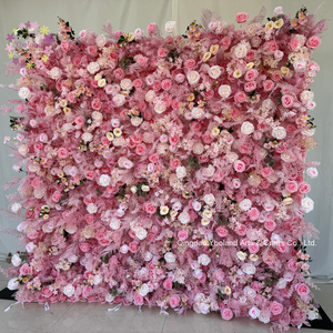 Fondo de Pared Enrollable con Cierre de Cremallera 5D, 8 pies x 8 pies, Hojas Verdes Rosadas, Pared Floral de Rosas de Seda Artificial, Pared de Flores Color Melocotón para Decoración de Bodas - Product Image 5