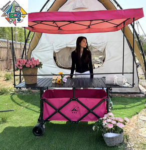 <span class=keywords><strong>Chariot</strong></span> de camping <span class=keywords><strong>pliable</strong></span> à quatre roues <span class=keywords><strong>avec</strong></span> table réglable en hauteur et <span class=keywords><strong>toit</strong></span> pare-soleil pour le shopping et le stockage, OEM disponible - Product Image 1