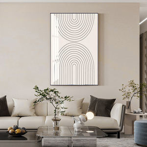 لوحة فنية حديثة إبداعية مجردة بخطوط غير منتظمة باللونين الأسود والأبيض، مصنوعة من البورسلين الكريستالي، مرسومة يدويًا على قماش بإطار للديكور المنزلي - Product Image 6